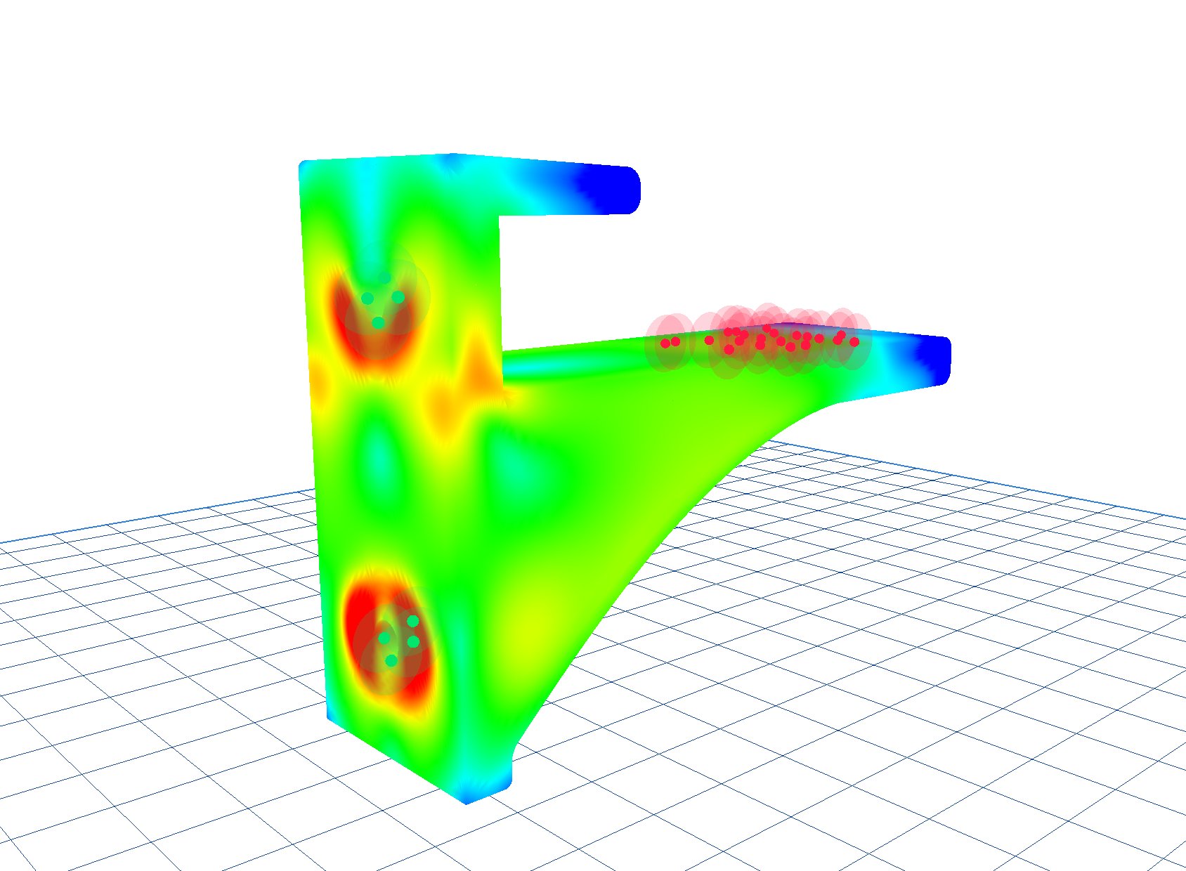 FEA von Mises stress heatmap on the bracket