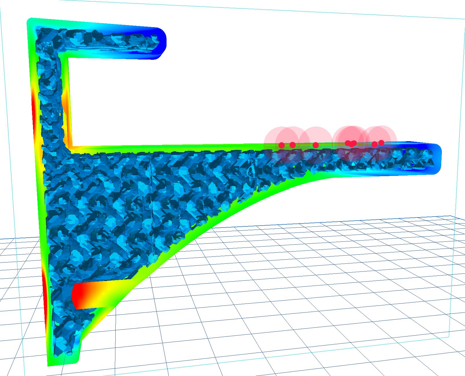Adaptive gyroid infill cross-section on the bracket